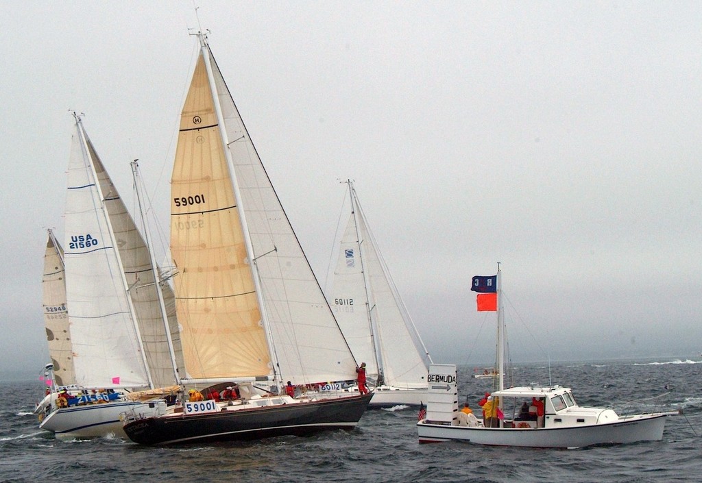 The Race Committee at the start of the Marion Bermuda Race always points toward the finish line 645 miles across the Atlantic and the Gulf stream off St David's Lighthouse on the sunny isles of Bermuda - Marion Bermuda Race 2013 photo copyright Talbot Wilson taken at  and featuring the  class