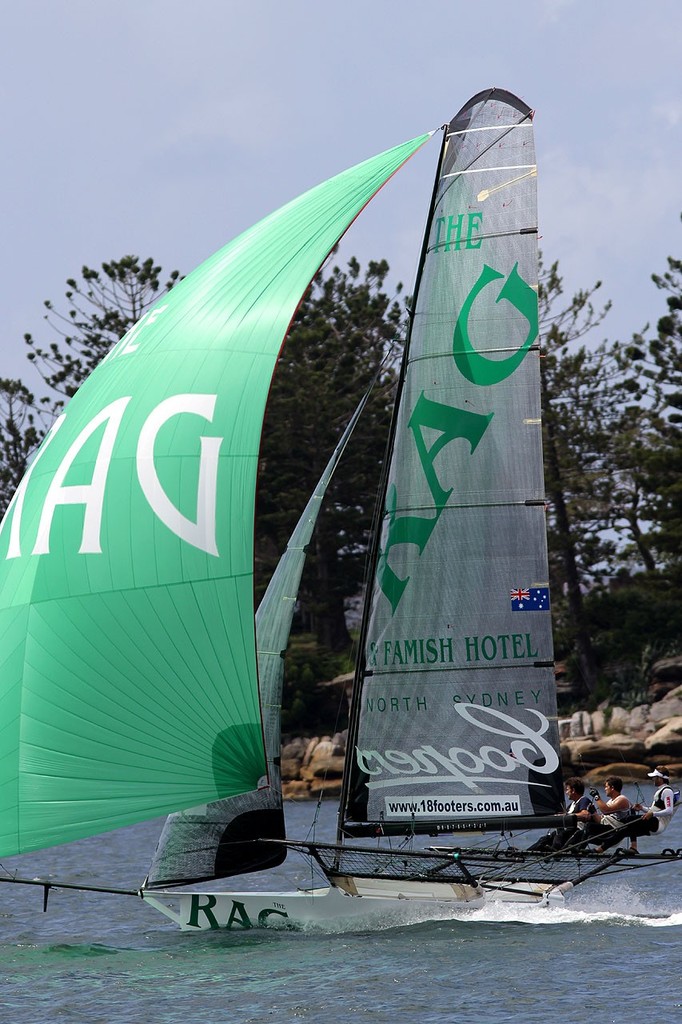 The Rag shows winning style - JJ Giltinan 18ft Skiff Championship 2013, Race 5 photo copyright Frank Quealey /Australian 18 Footers League http://www.18footers.com.au taken at  and featuring the  class