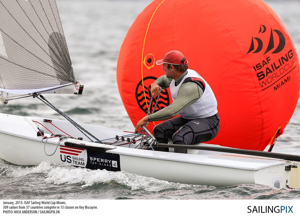 Caleb Paine rounds the mark during Thursday’s racing at ISAF Sailing World Cup Miami 2013 photo copyright US Sailing http://www.ussailing.org taken at  and featuring the  class