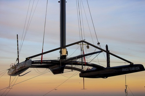 USA-17 on the crane - ORACLE TEAM USA, San Francisco (USA), 04-02-2013 © Guilain Grenier Oracle Team USA http://www.oracleteamusamedia.com/