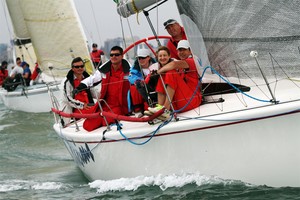 Audacious crew settle in just after the start - Festival of Sail - Melbourne to Geelong passage race photo copyright  Alex McKinnon Photography http://www.alexmckinnonphotography.com taken at  and featuring the  class