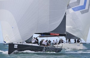 Hooligan and Calm 2 approach the bottom mark together. - TP52 Southern Cross Cup photo copyright  John Curnow taken at  and featuring the  class