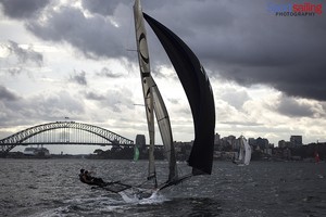 Mojo Wine  - 18ft Skiff JJ Giltinan Championships 2013 photo copyright Beth Morley - Sport Sailing Photography http://www.sportsailingphotography.com taken at  and featuring the  class