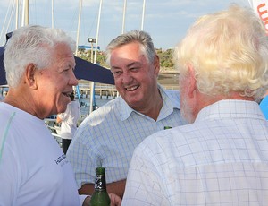 Marcus Blackmore (Hooligan) regales a tale to Graeme Ainley and John Williams (Calm). - TP52 Southern Cross Cup photo copyright  John Curnow taken at  and featuring the  class