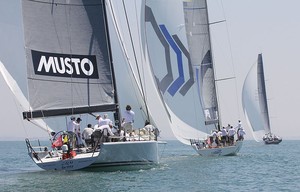 Hooligan leads Calm 2 and then Calm on a light reach. - Southern Cross Cup photo copyright  John Curnow taken at  and featuring the  class