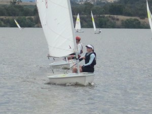 Nic Douglass leads from Chris Eddes in the first race of the series - 2013 Spiral National Championships photo copyright Tim Stuparich taken at  and featuring the  class