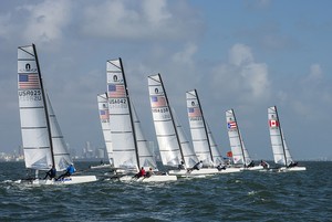 Nacra 17 fleet making debut at ISAF Sailing World Cup Miami 2013 photo copyright US Sailing http://www.ussailing.org taken at  and featuring the  class