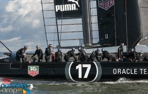 Oracle Team USA - San Francisco - February 8, 2013 photo copyright Erik Simonson www.pressure-drop.us http://www.pressure-drop.us taken at  and featuring the  class