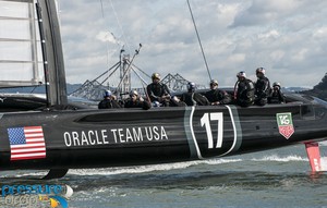 Oracle Team USA - San Francisco - February 8, 2013 photo copyright Erik Simonson www.pressure-drop.us http://www.pressure-drop.us taken at  and featuring the  class