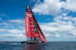 Emirates Team New Zealand's second AC72, NZL5 goes for it's first shake down sail. 12/2/2013 - Emirates Team NZ - AC72 Aotearoa February 12, 2013 photo copyright Chris Cameron/ETNZ http://www.chriscameron.co.nz taken at  and featuring the  class