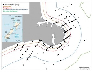 Hector's dolphin map (c) Otago University photo copyright  Otago University http://www.otago.ac.nz/ taken at  and featuring the  class