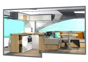 The saloon features an aft galley with painted and light timber finishes that has almost 360 degree views photo copyright Riviera . http://www.riviera.com.au taken at  and featuring the  class