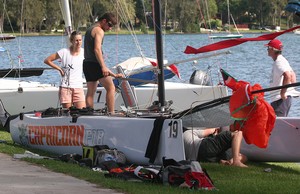 Re race preps for a big day on the water - F18 Nationals photo copyright Crosbie Lorimer http://www.crosbielorimer.com taken at  and featuring the  class