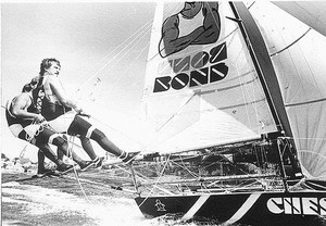 Adam South on chesty bond in 1980s 8 - Giltinan 18ft Skiff Championship 2013 photo copyright Frank Quealey /Australian 18 Footers League http://www.18footers.com.au taken at  and featuring the  class