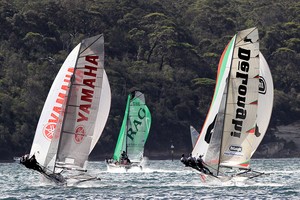 First spinnaker run - Race 1 JJ Giltinan Trophy photo copyright Frank Quealey /Australian 18 Footers League http://www.18footers.com.au taken at  and featuring the  class