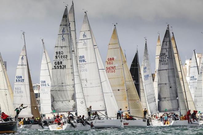 Race photographer Paul Wyeth’s image from 2012 clearly illustrates the requirement for skippers to keep their wits about them on the Start Line - Round the Island Race 2013 © Paul Wyeth / www.pwpictures.com http://www.pwpictures.com