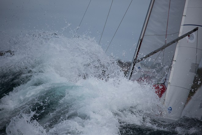 Big waves! AUS832 under there. 2013 NSW States, Cronulla Sailing Club. - 2013 WA State Championship © Kylie Wilson http://www.positiveimage.com.au
