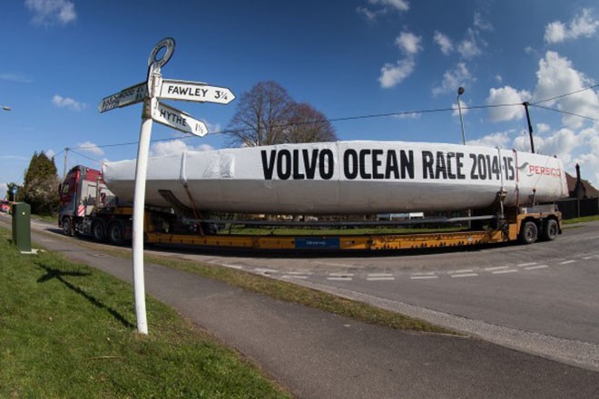 Volvo 65, Hull 1, is delivered to Green Marine, Hythe. © Ian Roman/Volvo Ocean Race http://www.volvooceanrace.com