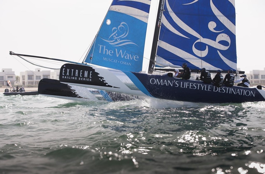 The Extreme Sailing Series 2013. Act 1. Racing close to the shore. The Wave Muscat.  © Lloyd Images http://lloydimagesgallery.photoshelter.com/
