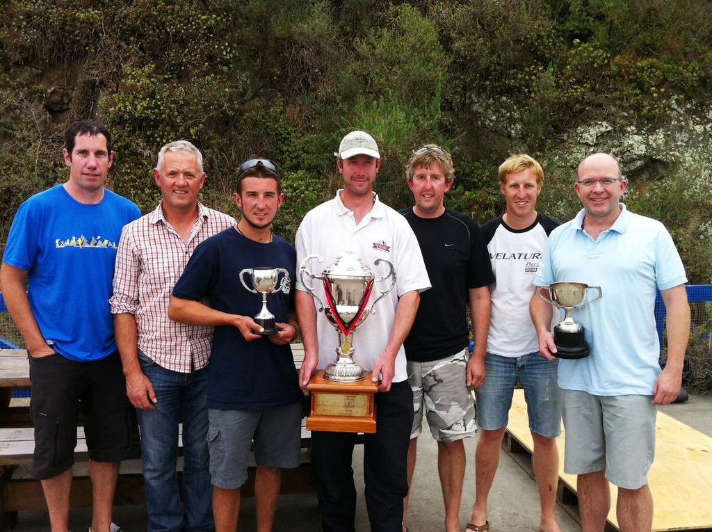 Victorious Team Shibeen: L-R, Matt Sherwood, Graham Parratt, Ryan Thomson, Daniel Folter, Milton Bloomfield, Iain Begg, Richard Lascelles - Knight Frank Young 88 South Island Champs photo copyright Craig Edwards taken at  and featuring the  class