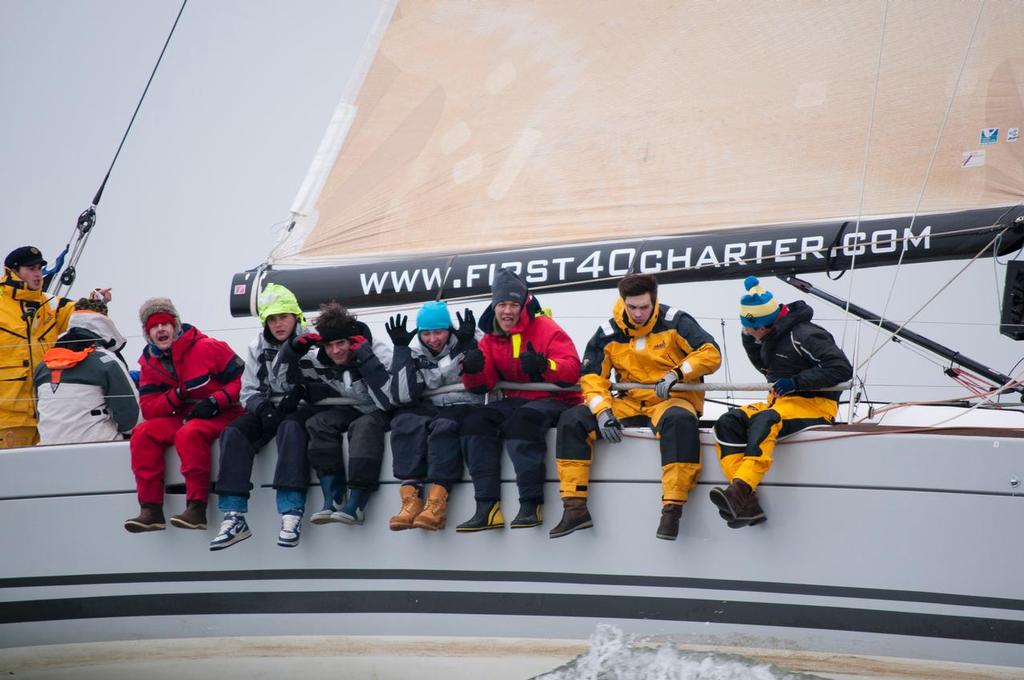 IRC2 Winston crew keep warm on the weather rail - Warsash Spring Series 2013 © Iain McLuckie