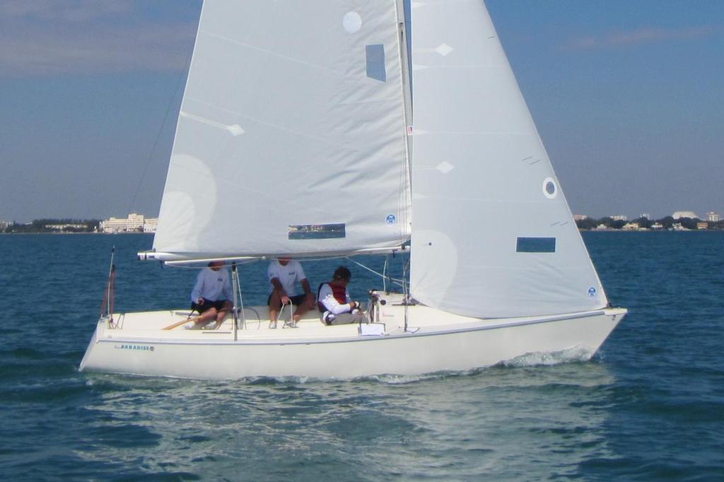 Kiwi Gold Rick Dodson, David Barnes and Andrew May sailing in the ISAF 2013 OCR Miami Regatta. Three times world 470 champion, David Barnes has since had to withdraw due to his worsening physical condition. OK World Champion and America's Cup winner, Rick Dodson has taken over the helm © SW