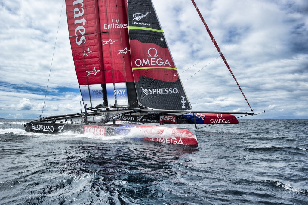 Emirates Team New Zealand sail NZL5 in practice on the Hauraki Gulf. 20/2/2013 photo copyright Chris Cameron/ETNZ http://www.chriscameron.co.nz taken at  and featuring the  class