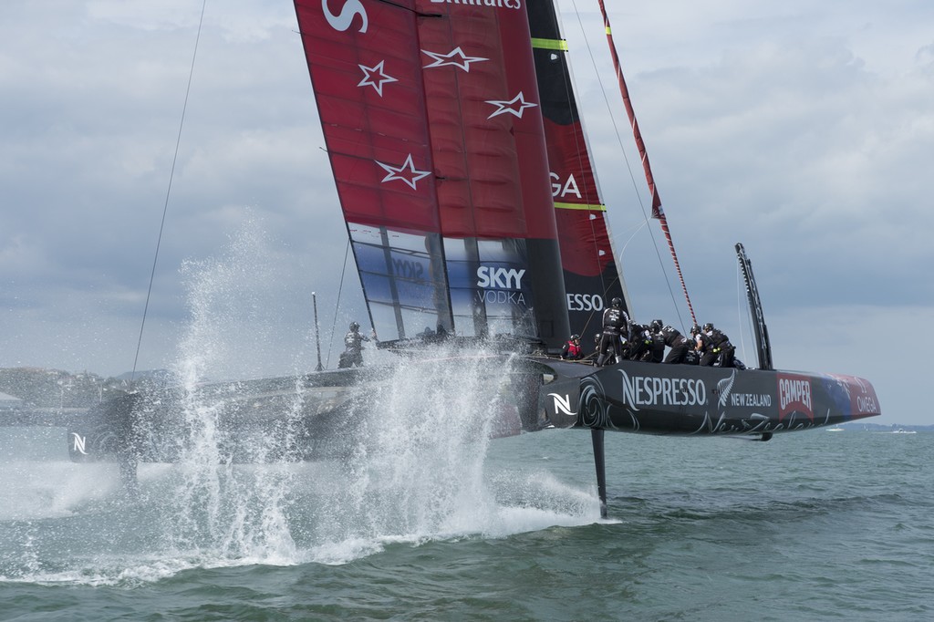 Glenn Ashby: ``I’ll never forget looking through the tramp at the daggerboard going through the water – and knowing it was supporting the entire boat and the crew at close to 40 knots.`` photo copyright Chris Cameron/ETNZ http://www.chriscameron.co.nz taken at  and featuring the  class