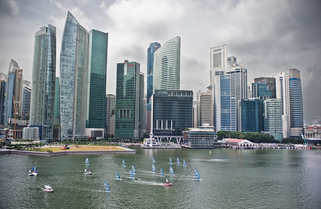 An ariel view of the NeilPryde Racing Series competing in Singapore during Act 9 of the Extreme Sailing Series 2011 photo copyright NeilPryde, Alex Zenovic taken at  and featuring the  class