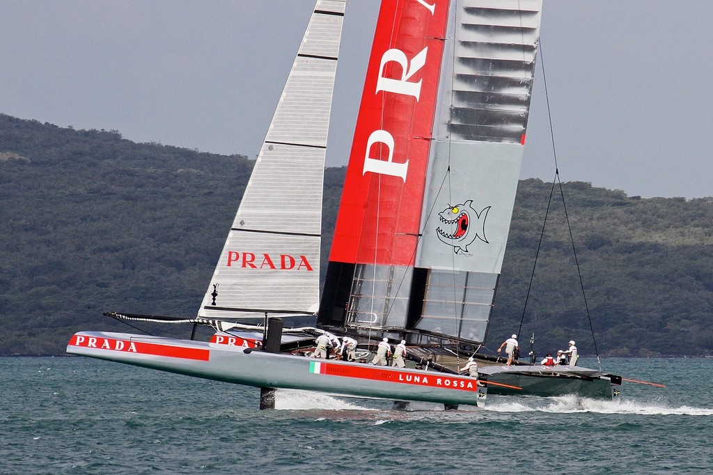Luna Rossa gybed a few seconds after this image - AC72 Race Practice - Takapuna March 8, 2013 photo copyright Richard Gladwell www.photosport.co.nz taken at  and featuring the  class