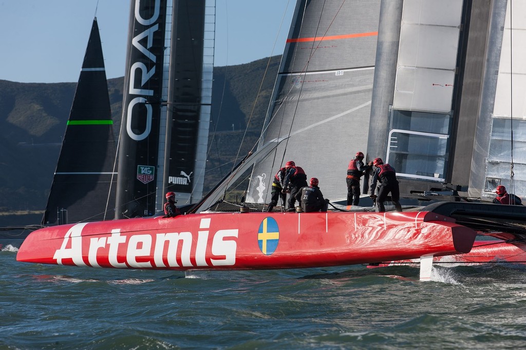 Artemis Racing and Oracle Team USA AC72 training in San Francisco Bay  in early February photo copyright Artemis Racing http://www.artemisracing.com taken at  and featuring the  class