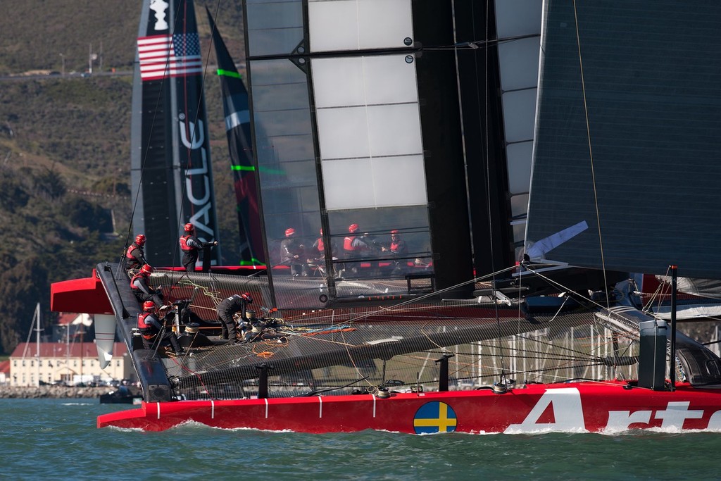 Artemis Racing and Oracle Team USA AC72 training in San Francisco Bay  in early February photo copyright Artemis Racing http://www.artemisracing.com taken at  and featuring the  class