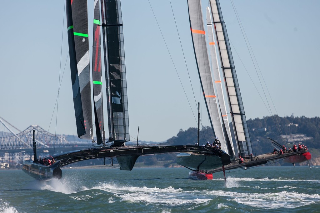 08/02/2013 - San Francisco (USA) - 34th America's Cup - ARTEMIS and ORACLE TEAM USA AC72 training in San Francisco Bay photo copyright Artemis Racing http://www.artemisracing.com taken at  and featuring the  class