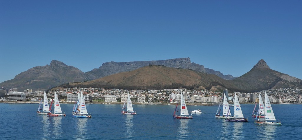 20111005 Copyright onEdition 2011©
Free for editorial use image, Bruce Sutherland/onEdition

Parade of Sail in Cape Town, South Africa,beneath Table Mountain, at the start of Race 4 to Geraldton, Western Australia, in the Clipper 11-12 Round the World Yacht Race.

The Clipper 11-12 Round the World Yacht Race started from Southampton on the south coast of the UK on 31 July 2011. The route will take the crews of the ten, identical 68-foot yachts via Madeira, Rio de Janeiro, Cape Tow photo copyright onEdition http://www.onEdition.com taken at  and featuring the  class