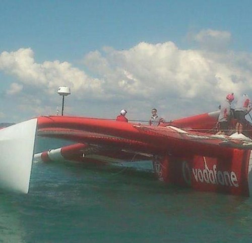 TeamVodafoneSailing droped her wingmast soon after the start of Race 3 - Day 1, Auckland Cup 2013 © TeamVodafoneSailing www.teamvodafonesailing.co.nz