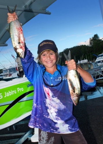 One of the many happy Juniors with a couple of Tailor.  - 2013 Club Marine Trailer Boat Fishing Tournament  © Tony Poole