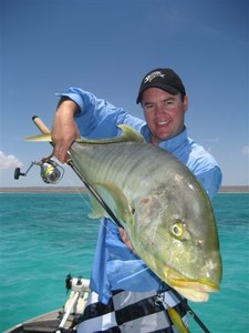 Dylan Skinns was monstered by this trevally while fishing at Exmouth in Western Australia photo copyright Gary Brown taken at  and featuring the  class