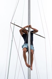 Jacob Broom performs some last minute tuning tasks on the mast. - 2013 Etchells NSW Championship photo copyright Kylie Wilson Positive Image taken at  and featuring the  class