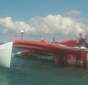 TeamVodafoneSailing droped her wingmast soon after the start of Race 3 - Day 1, Auckland Cup 2013 photo copyright TeamVodafoneSailing www.teamvodafonesailing.co.nz taken at  and featuring the  class