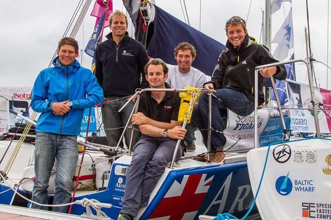 Before the start of leg 4 of the Solitaire du Figaro - Artemis Offshore Academy sailors: Henry Bomby, Ed Hill, Nick Cherry, Jack Bouttell, Sam Goodchild ©  Brian Carlin / AOA http://www.artemisoffshoreacademy.com/