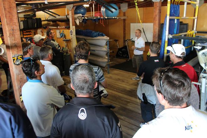 Michael Blackburn briefing coaches ahead of an on-water session © Craig Heydon