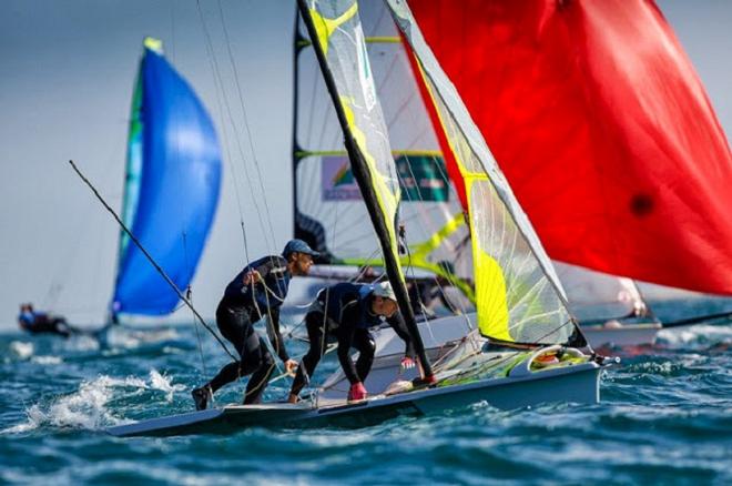 Will Phillips and Rhys Mara in the 49er fleet ©  Paul Wyeth / RYA http://www.rya.org.uk