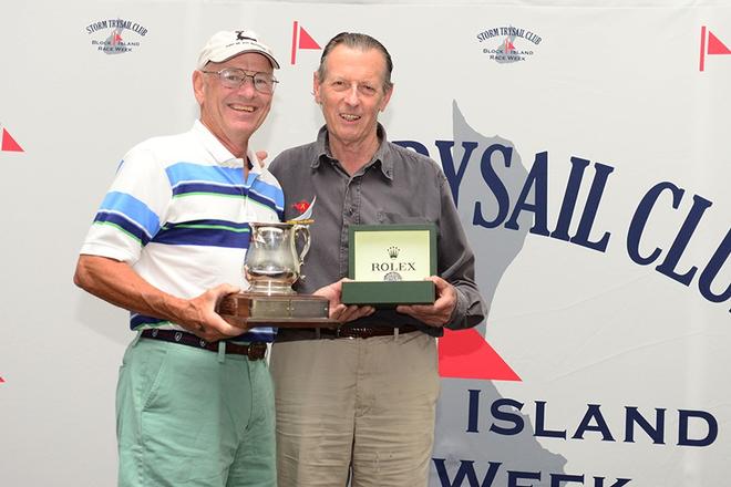 2013 Block Island Race Week-Dave Curtis (left), posing with guest of honor Robin Aisher, received the Island Sailing Club of Cowes Perpetual Trophy and a Rolex timepiece  ©  www.photoboat.com