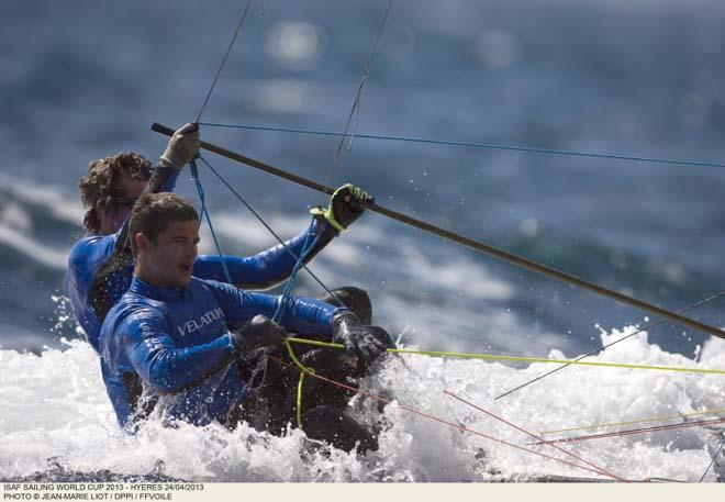 49er action - ISAF Sailing World Cup Hyeres 2013 ©  Jean-Marie Liot /DPPI/FFV