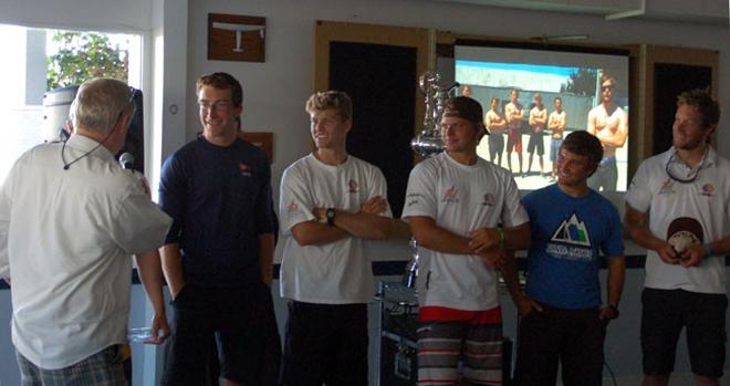 Cupdate (L-R) Tom Ehman, Solomon Krevans, Evan Sjostedt, Mikey Ardziejowski and Ian Andrews, American Youth Sailing Force © John Arndt