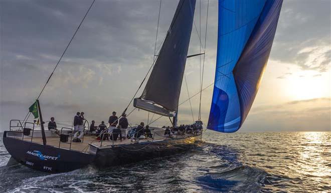 MAGIC CARPET 3 arrives in Genoa to claim line honours at the 2013 Giraglia Rolex Cup ©  Rolex / Carlo Borlenghi http://www.carloborlenghi.net