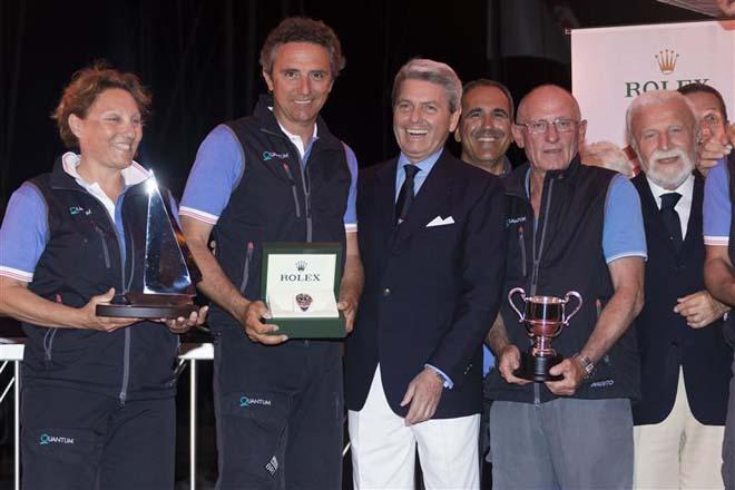 Laurent Camprubi, ALIZÉE - Overall Winner of the 2013 Giraglia Rolex Cup and Gian Riccardo Marini, General Director Of Rolex SA ©  Rolex / Carlo Borlenghi http://www.carloborlenghi.net