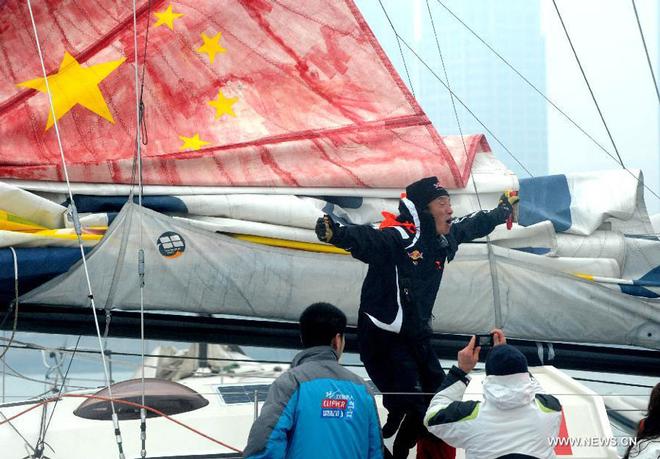 Guo Chuan - first Chinese solo non-stop circumnavigator - arrives home in Qingdao © Xinhua - China Daily