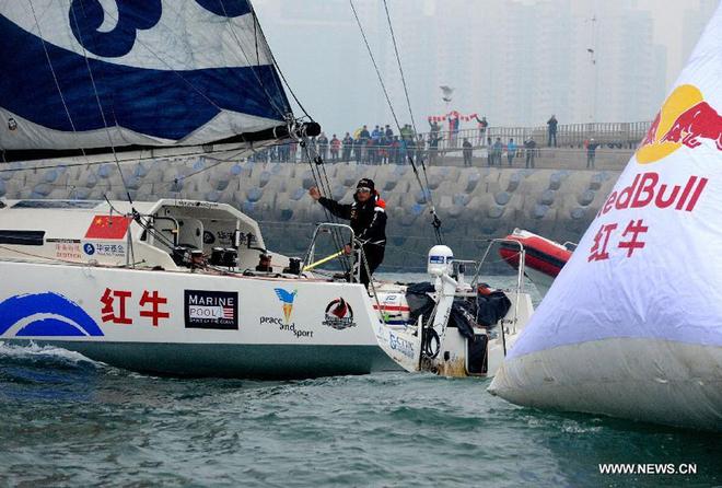 Guo Chuan - first Chinese solo non-stop circumnavigator - arrives home in Qingdao © Xinhua - China Daily