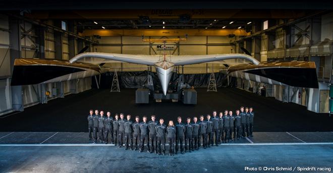 Spindrift racing team during the launch of the Maxi Spindrift 2. © Chris Schmid/Spindrift Racing